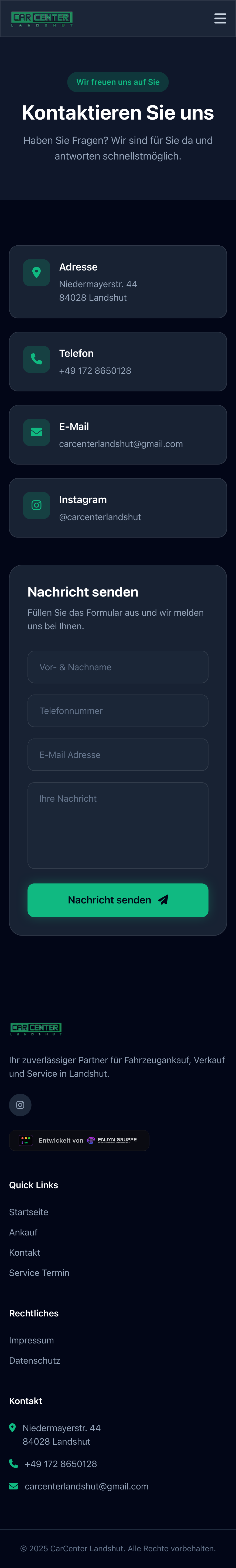 Kontakt Seite Mobile