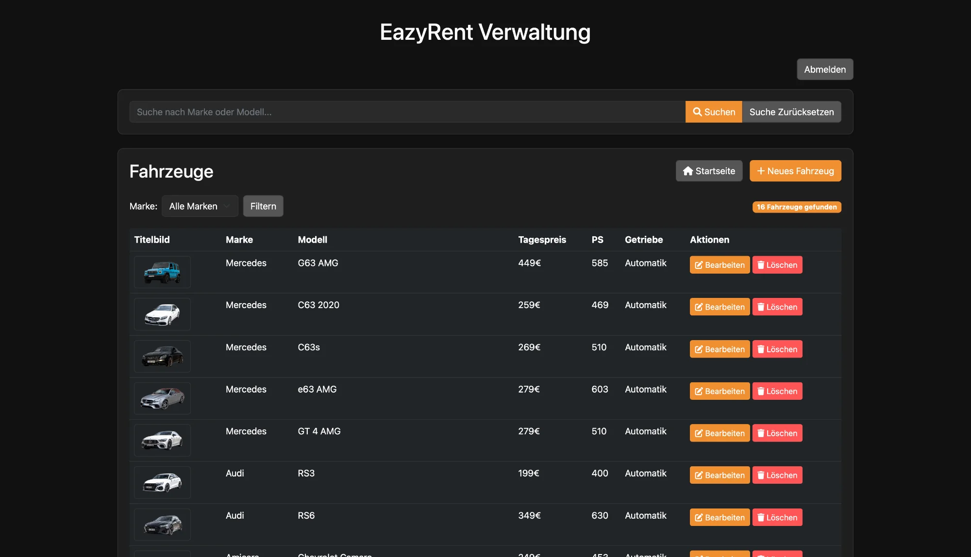 Fahrzeugliste
